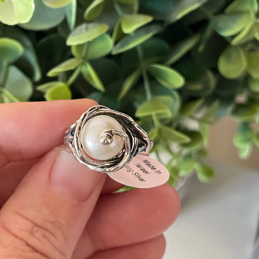 Noa Zuman Sterling Silver 925 Israel Modernist Freshwater Pearl Ring Sz 8 New